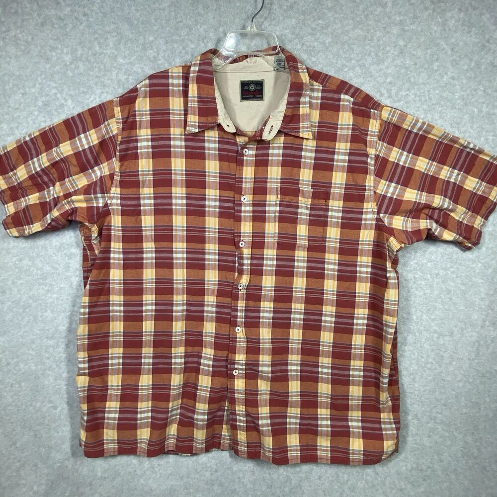 Wrangler Authentic Shirt Mens 3X-LG Red Orange Button Short Sleeve Plaid Western